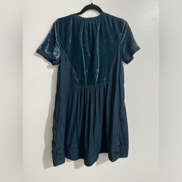 Anthropologie Maeve Velvet Short Sleeve Tunic Mini Dress, Ingrid Teal - Medium - Picture 3 of 5